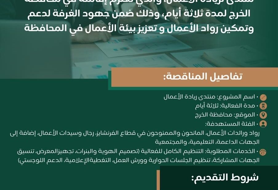 فرصة تنظيم منتدى لريادة الاعمال بمحافظة الخرج